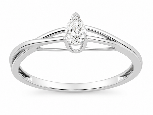0.20ct Pear Split Band Engagement Ring In 14K White Gold