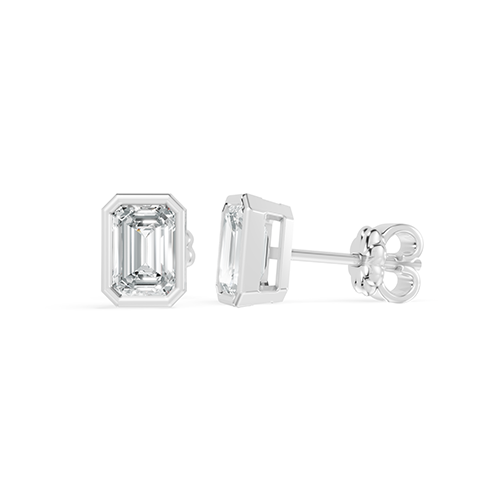 0.50ct Emerald Cut Bezel Lab Grown Diamond Stud Earrings In 14K White Gold