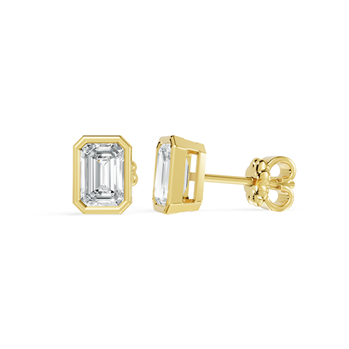 0.50ct Emerald Cut Bezel Lab Grown Diamond Stud Earrings In 14K Yellow Gold