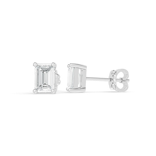 0.75ct Emerald Cut Lab Grown Diamond Stud Earrings In 14K White Gold