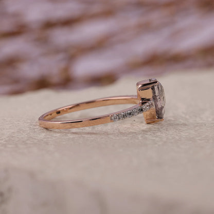 Shield Cut Salt and Pepper Diamond Engagement Ring