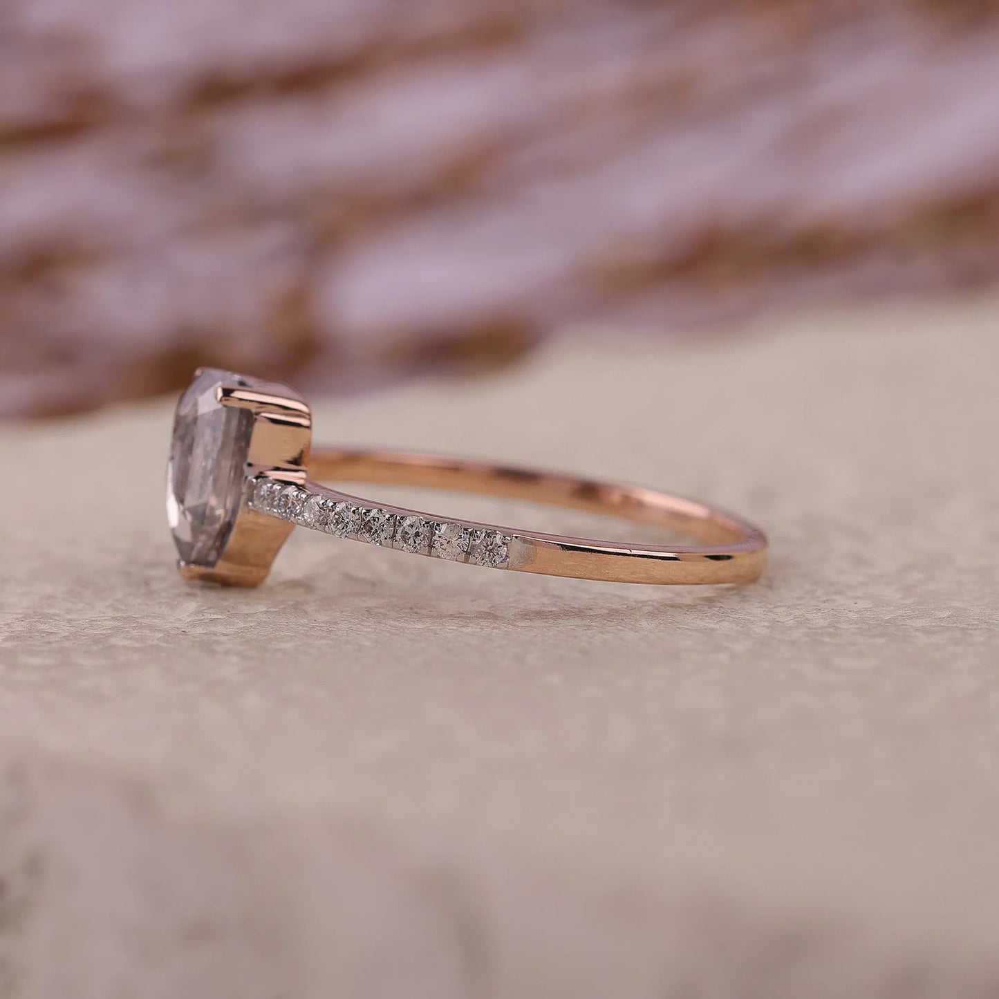 Shield Cut Salt and Pepper Diamond Engagement Ring