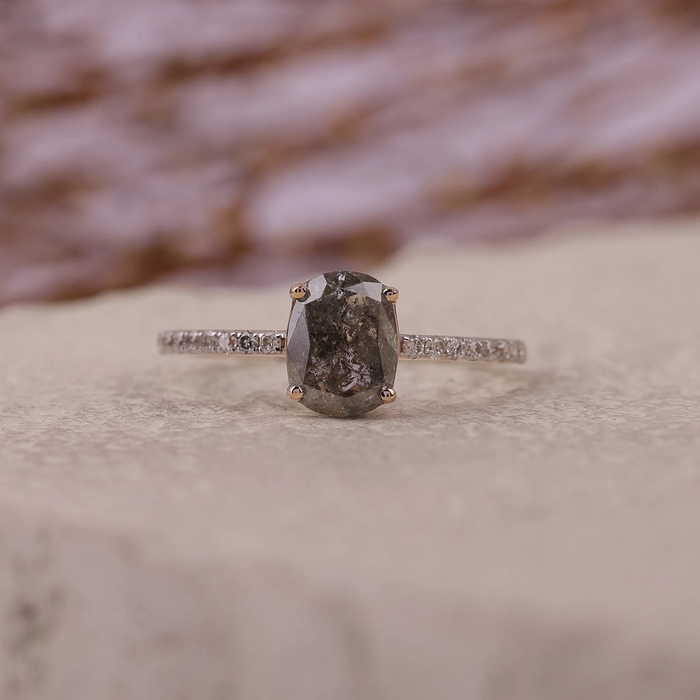 Oval Salt and Pepper Diamond Engagement Ring