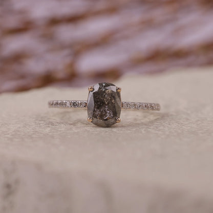 Oval Salt and Pepper Diamond Engagement Ring