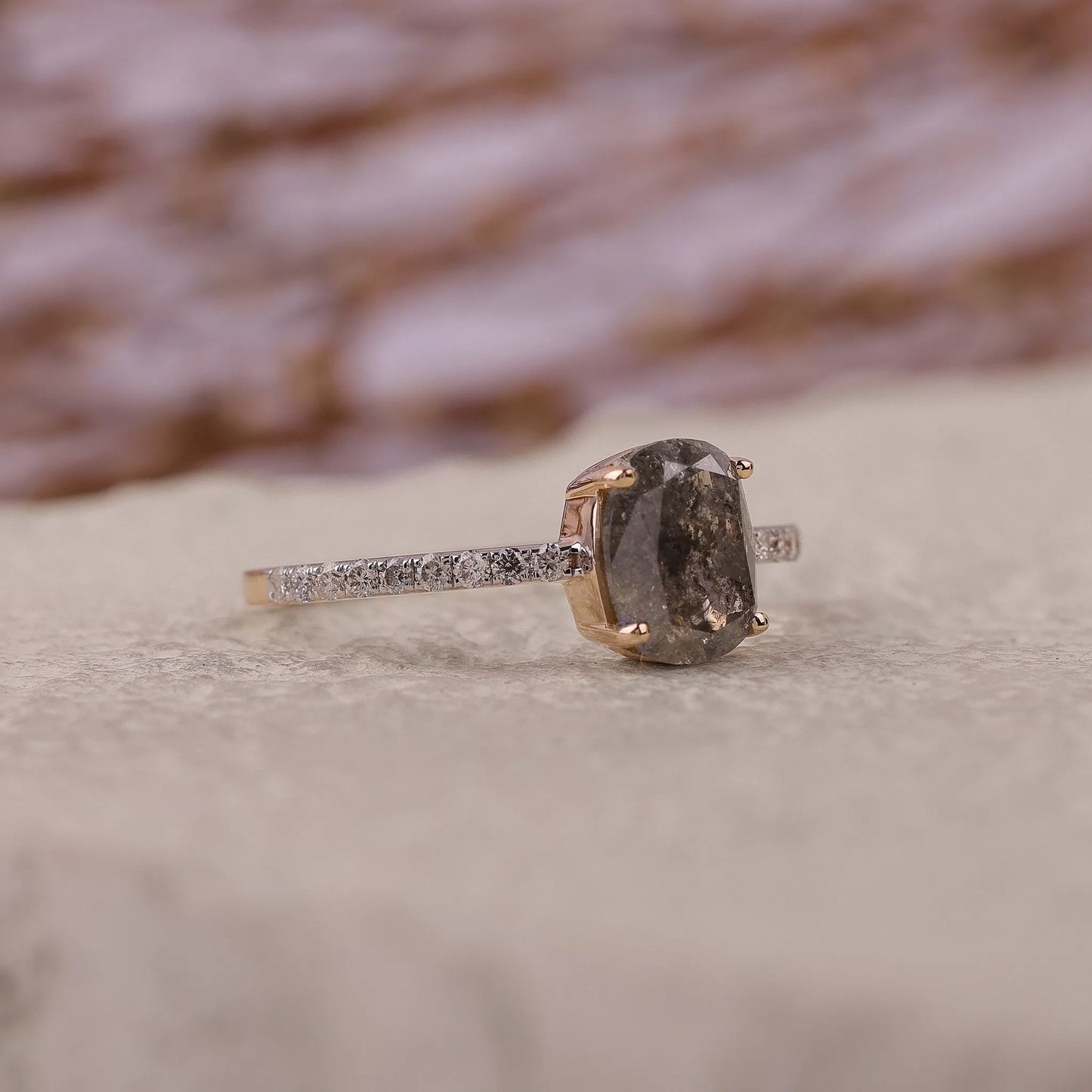 Oval Salt and Pepper Diamond Engagement Ring