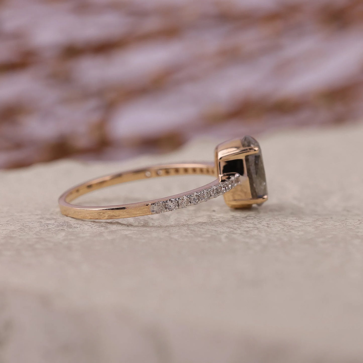 Oval Salt and Pepper Diamond Engagement Ring