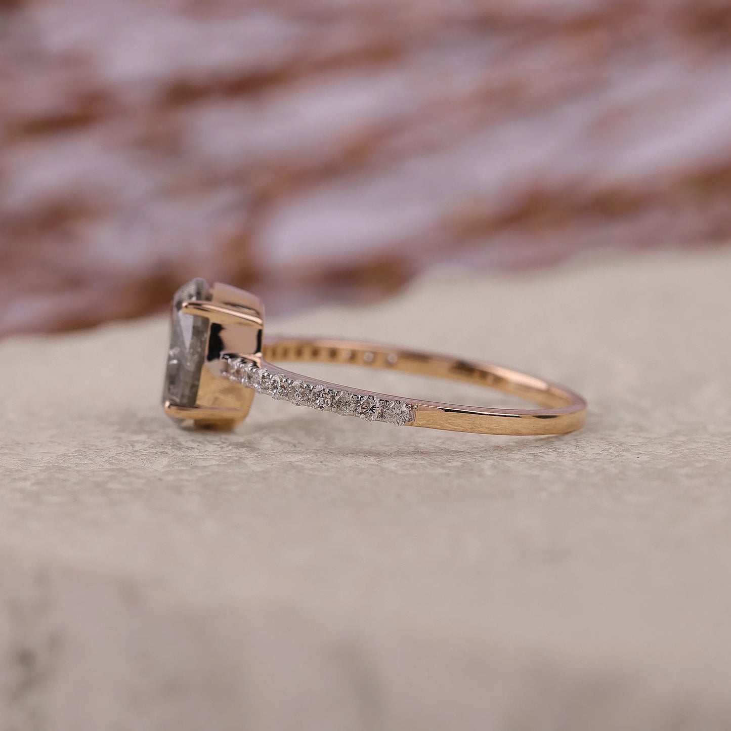 Oval Salt and Pepper Diamond Engagement Ring