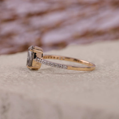 Oval Salt and Pepper Diamond Engagement Ring