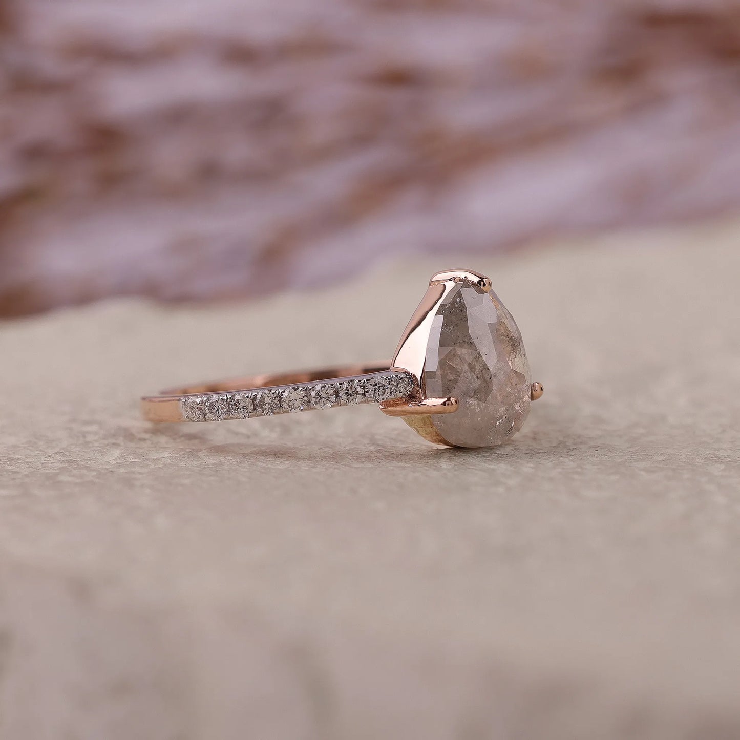 Pear Salt and Pepper Diamond Engagement Ring