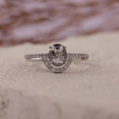 Oval Salt & Pepper Diamond Engagement Ring