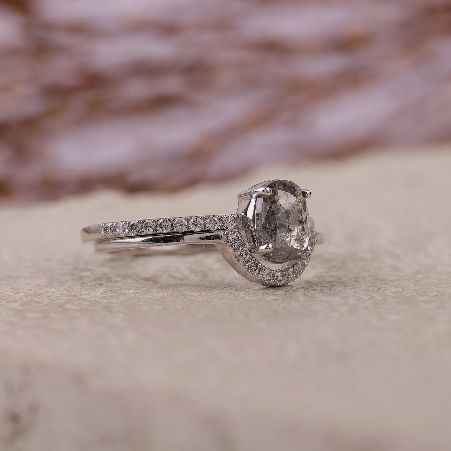 Oval Salt & Pepper Diamond Engagement Ring