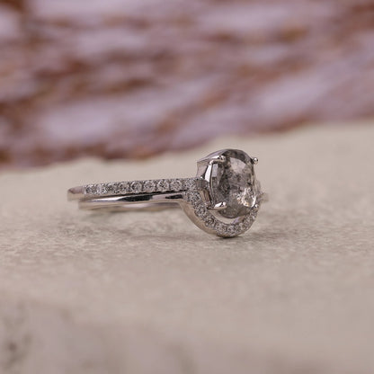 Oval Salt & Pepper Diamond Engagement Ring