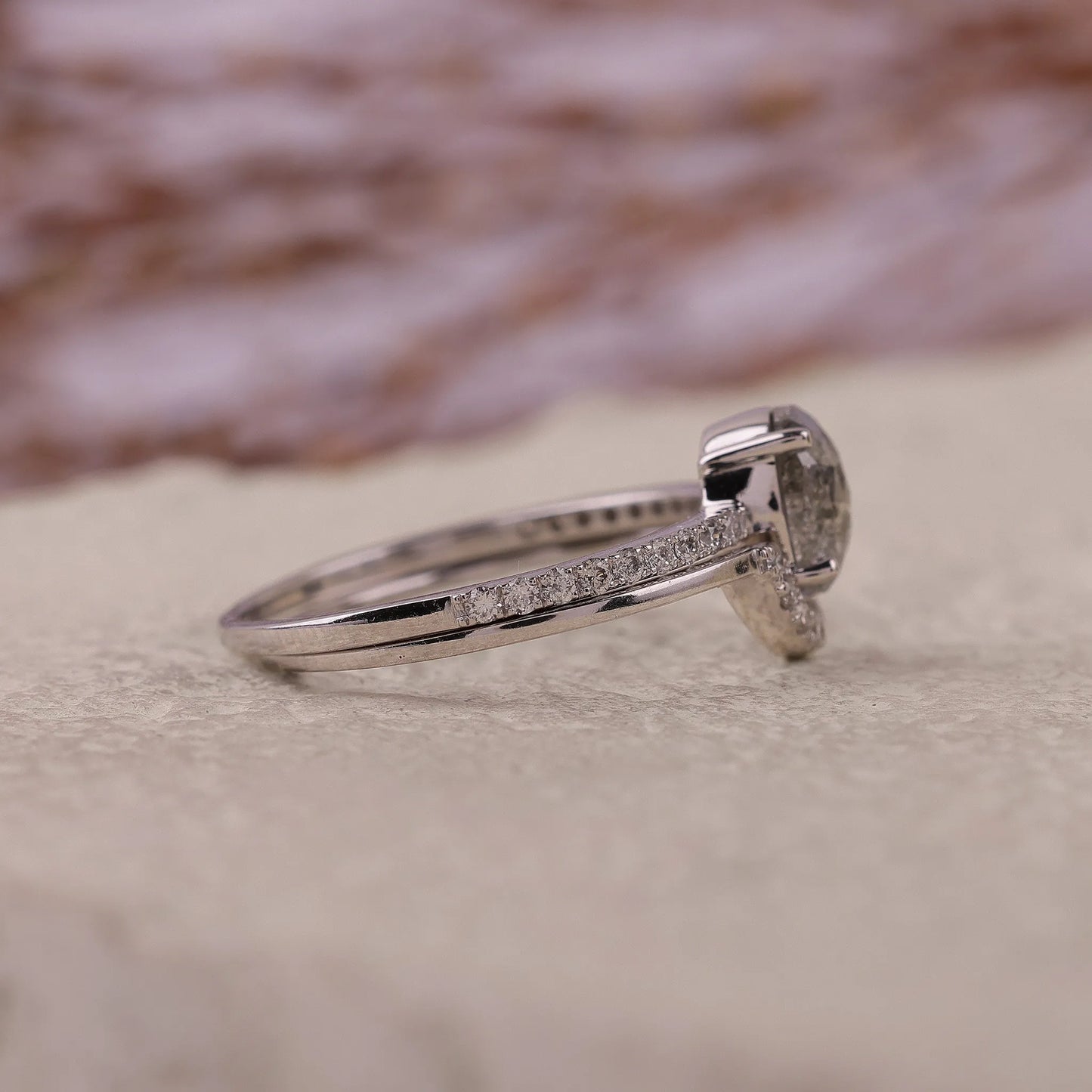 Oval Salt & Pepper Diamond Engagement Ring