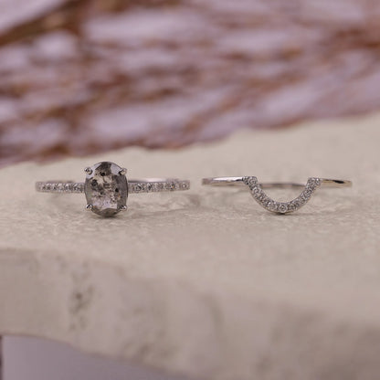 Oval Salt & Pepper Diamond Engagement Ring