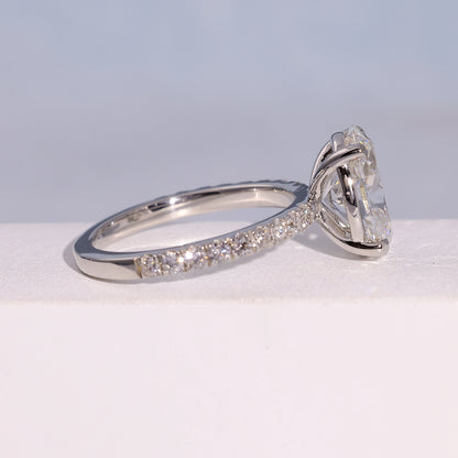3.04 Carat Oval Cut Lab Grown Diamond Side Stone Pavé Engagement Ring - Side Profile Angle