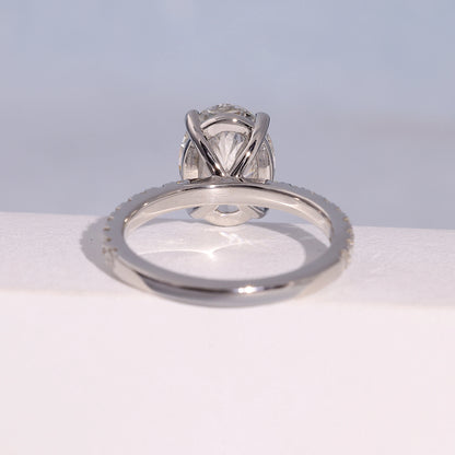 3.04 Carat Oval Cut Lab Grown Diamond Side Stone Pavé Engagement Ring - Angled Perspective