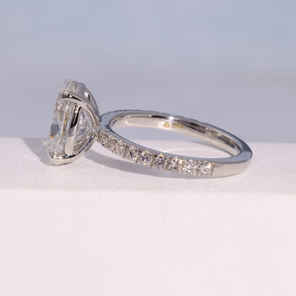 3.04 Carat Oval Cut Lab Grown Diamond Side Stone Pavé Engagement Ring - Gallery & Prongs Detail