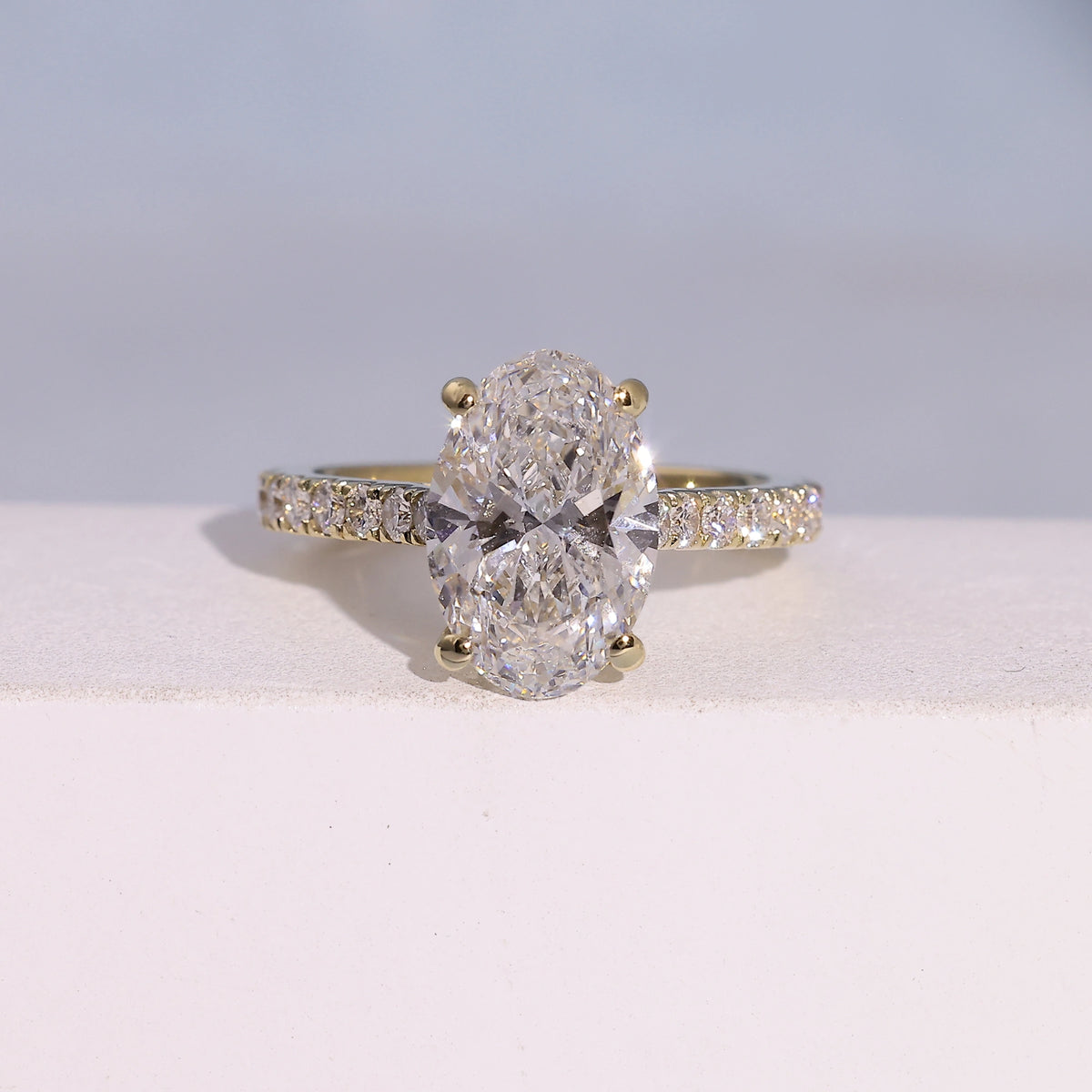 2.79 Carat Oval Cut Lab Grown Diamond Delicate Hidden Halo Engagement Ring - Front Top View