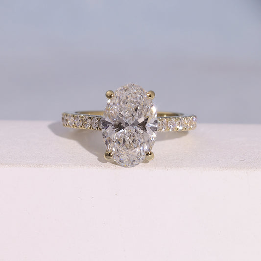 2.79 Carat Oval Cut Lab Grown Diamond Delicate Hidden Halo Engagement Ring - Front Top View