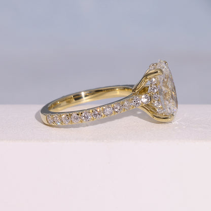 2.79 Carat Oval Cut Lab Grown Diamond Delicate Hidden Halo Engagement Ring - Side Profile Angle