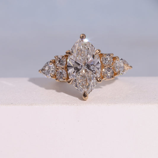 3.00 Carat Marquise Cut Lab Grown Diamond Trellis Three-Stone Engagement Ring - Front Top View