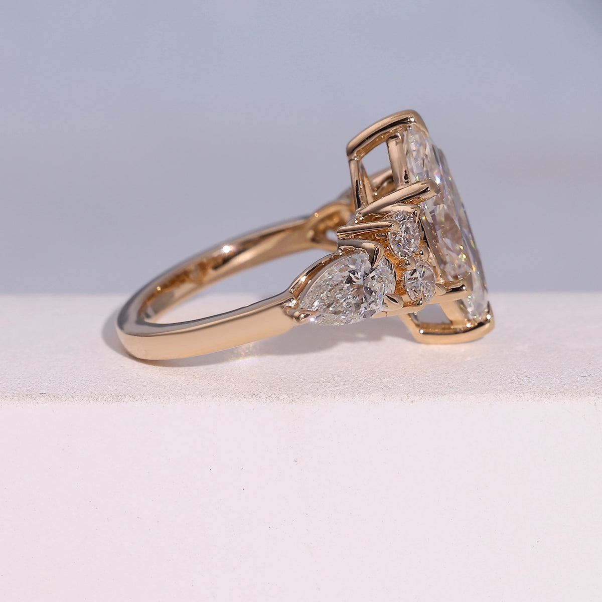 3.00 Carat Marquise Cut Lab Grown Diamond Trellis Three-Stone Engagement Ring - Side Profile Angle
