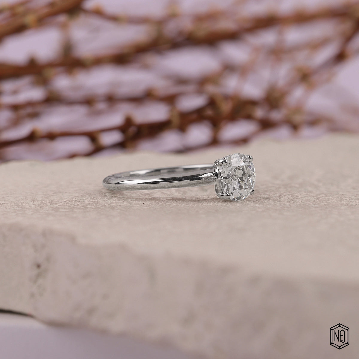 1 Carat Round Cut Lab Grown Diamond Classic Solitaire Engagement Ring - Gallery & Prongs Detail