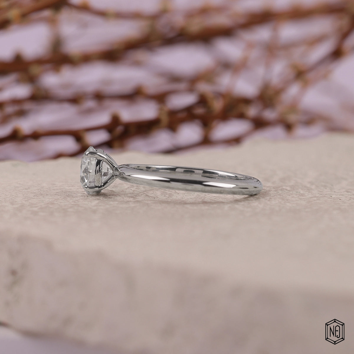 1 Carat Round Cut Lab Grown Diamond Classic Solitaire Engagement Ring - Angled Perspective