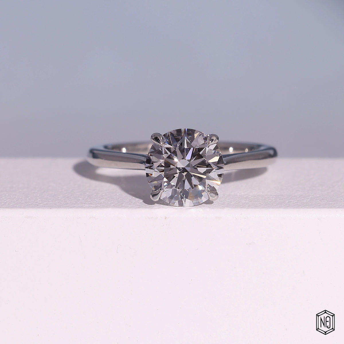 1.93 Carat Round Cut Lab Grown Diamond Delicate Hidden Halo Engagement Ring - Front Top View