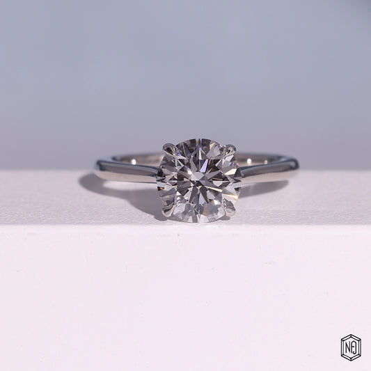 1.93 Carat Round Cut Lab Grown Diamond Delicate Hidden Halo Engagement Ring - Front Top View