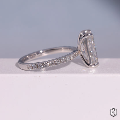 3.72 Carat Radiant Cut Lab Grown Diamond Side Stone Pavé Engagement Ring - Side Profile Angle