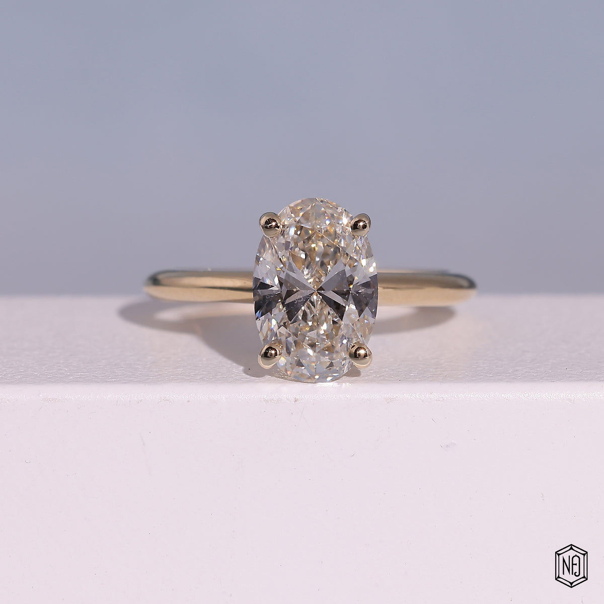 1.99 Carat Oval Cut Lab Grown Diamond Classic Solitaire Engagement Ring - Front Top View