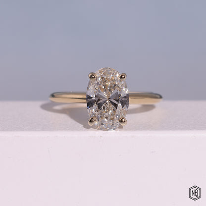 1.99 Carat Oval Cut Lab Grown Diamond Classic Solitaire Engagement Ring - Front Top View