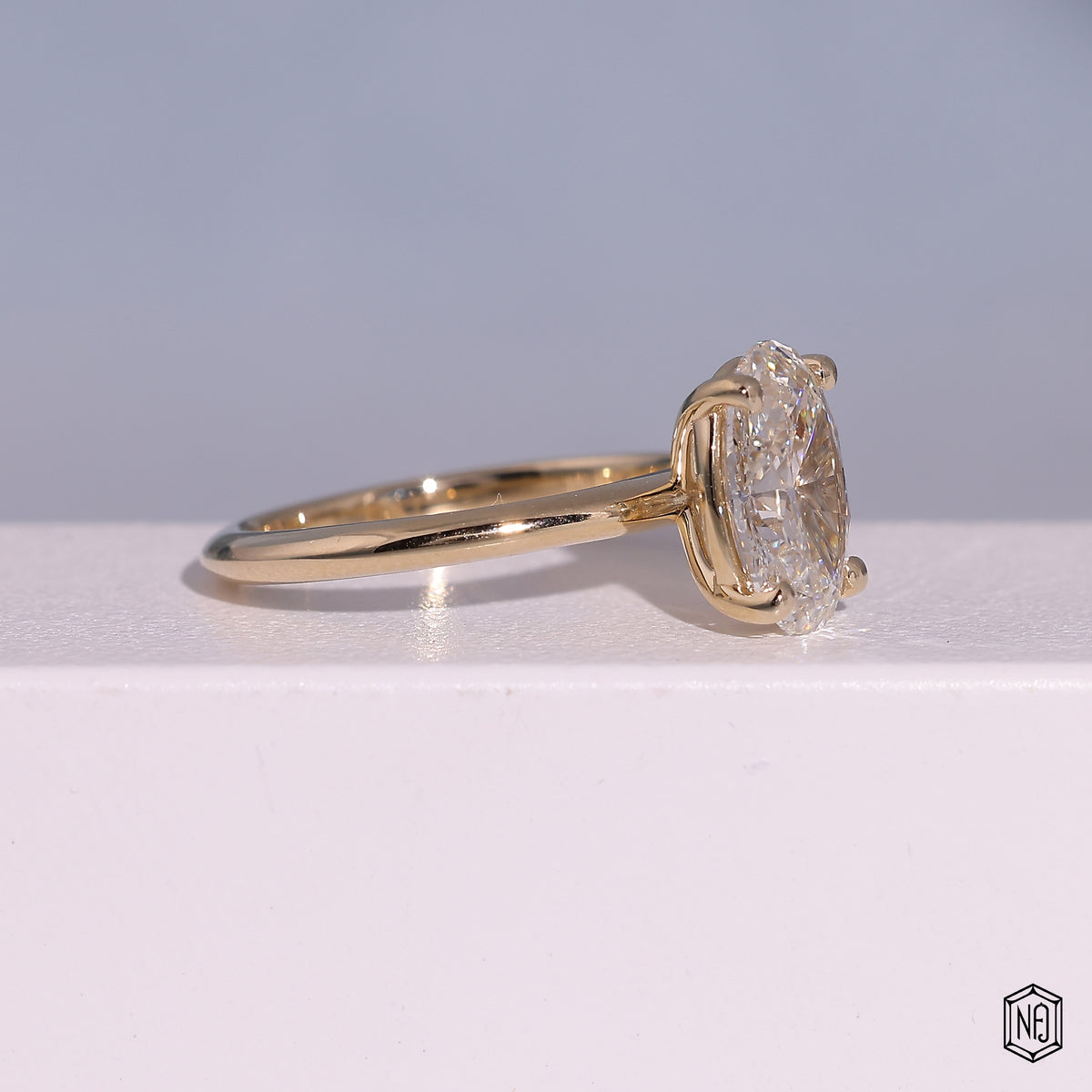 1.99 Carat Oval Cut Lab Grown Diamond Classic Solitaire Engagement Ring - Gallery & Prongs Detail