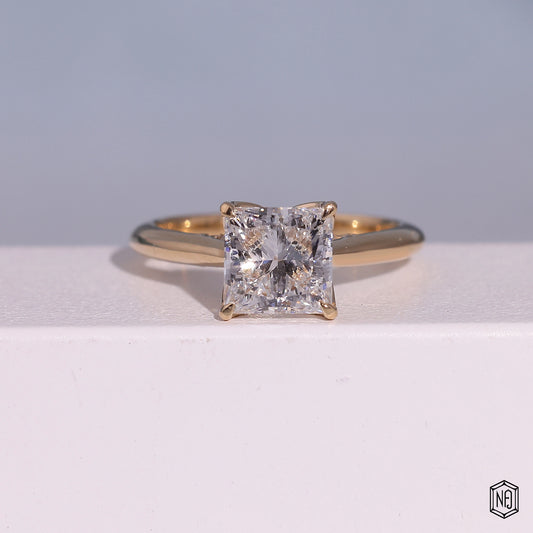 2.00 Carat Princess Cut Lab Grown Diamond Delicate Hidden Halo Engagement Ring - Front Top View
