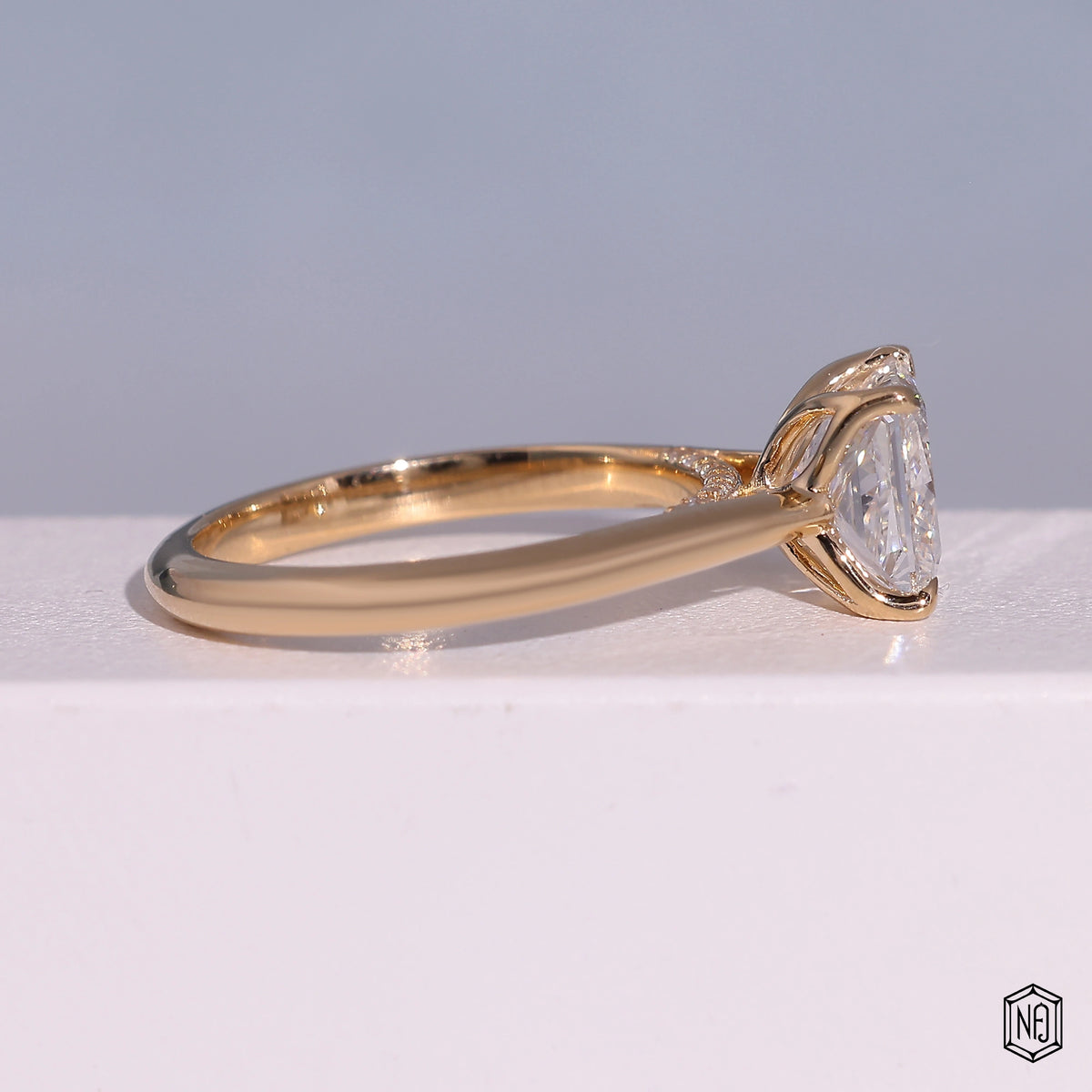 2.00 Carat Princess Cut Lab Grown Diamond Delicate Hidden Halo Engagement Ring - Side Profile Angle