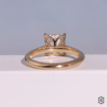 2.00 Carat Princess Cut Lab Grown Diamond Delicate Hidden Halo Engagement Ring - Hand View / Detail Angle