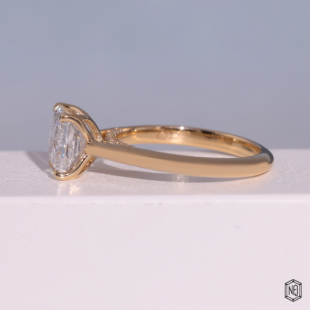 2.00 Carat Princess Cut Lab Grown Diamond Delicate Hidden Halo Engagement Ring - Angled Perspective