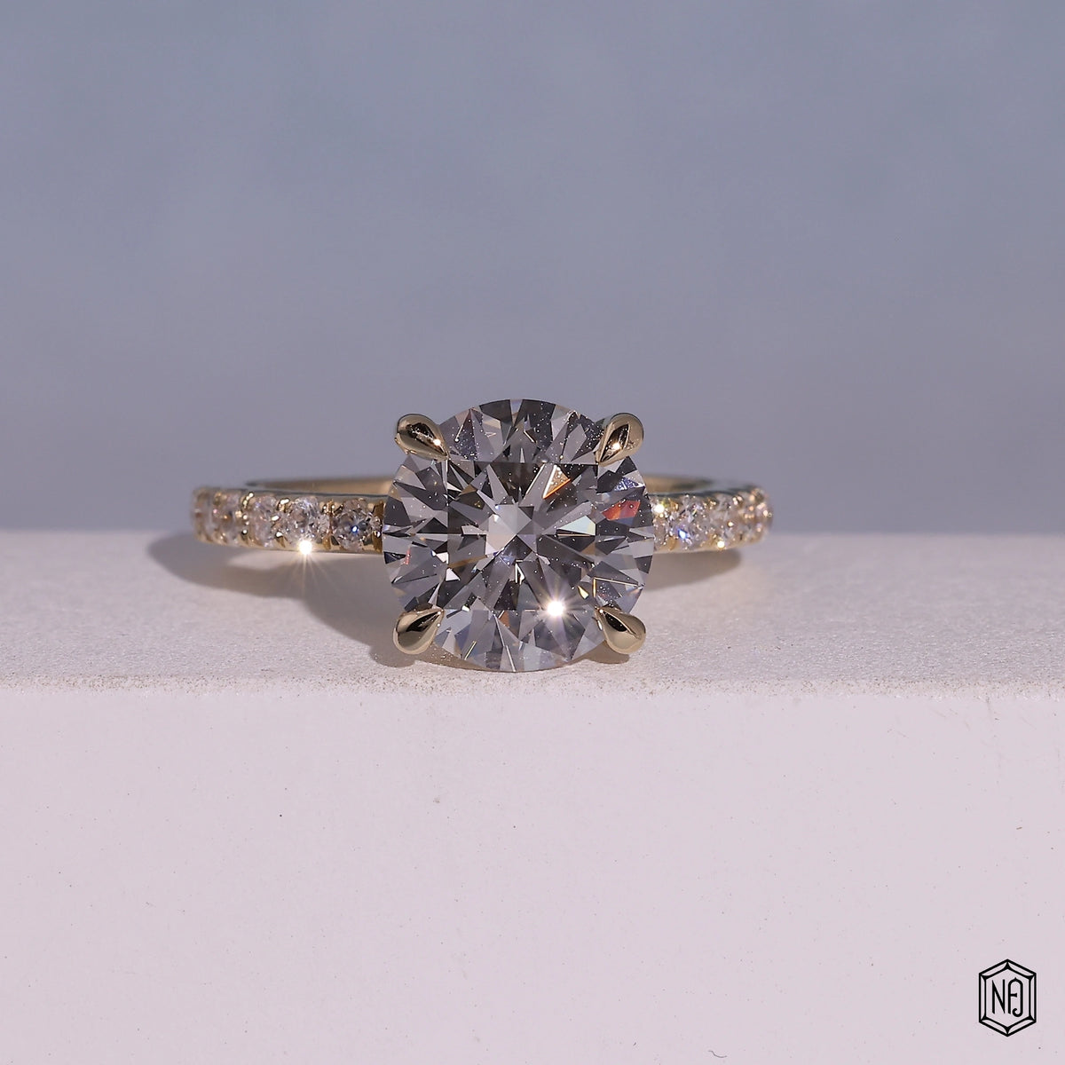2.82 Carat Round Cut Lab Grown Diamond Delicate Hidden Halo Engagement Ring - Front Top View