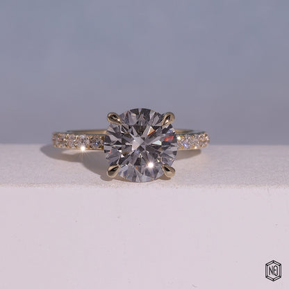2.82 Carat Round Cut Lab Grown Diamond Delicate Hidden Halo Engagement Ring - Front Top View