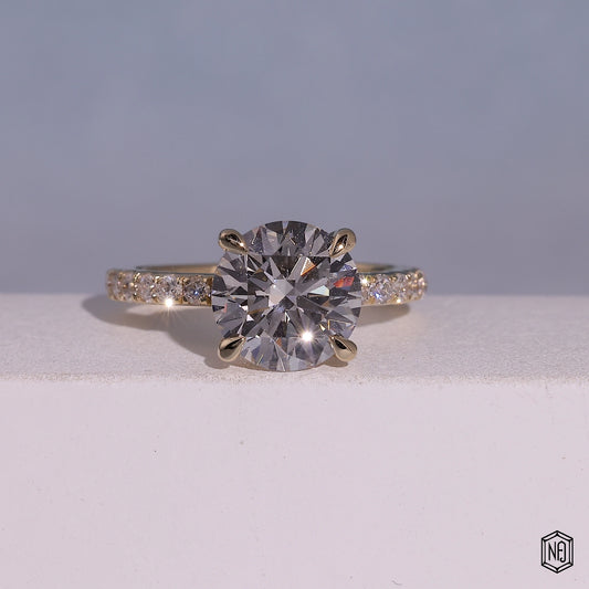 2.82 Carat Round Cut Lab Grown Diamond Delicate Hidden Halo Engagement Ring - Front Top View