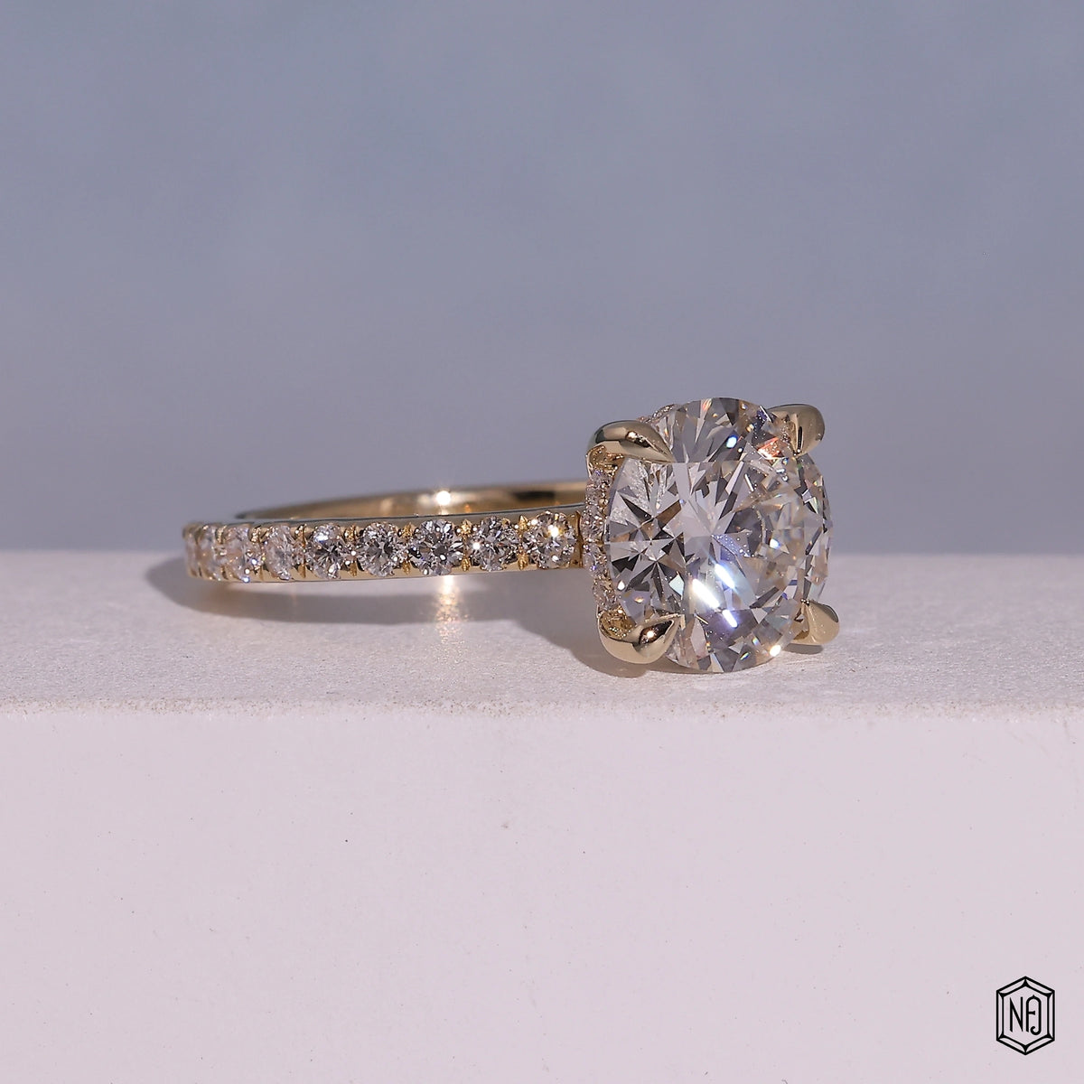 2.82 Carat Round Cut Lab Grown Diamond Delicate Hidden Halo Engagement Ring - Gallery & Prongs Detail