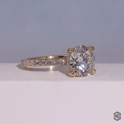 2.82 Carat Round Cut Lab Grown Diamond Delicate Hidden Halo Engagement Ring - Gallery & Prongs Detail