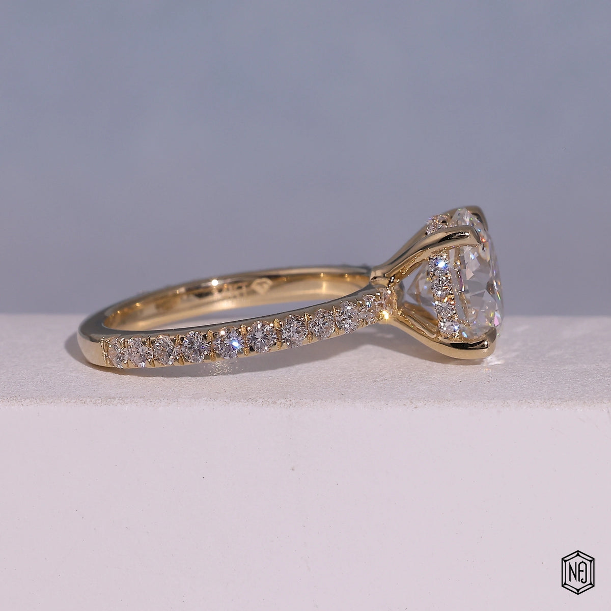 2.82 Carat Round Cut Lab Grown Diamond Delicate Hidden Halo Engagement Ring - Side Profile Angle