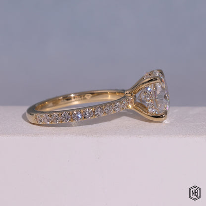 2.82 Carat Round Cut Lab Grown Diamond Delicate Hidden Halo Engagement Ring - Side Profile Angle