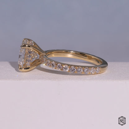 2.82 Carat Round Cut Lab Grown Diamond Delicate Hidden Halo Engagement Ring - Angled Perspective