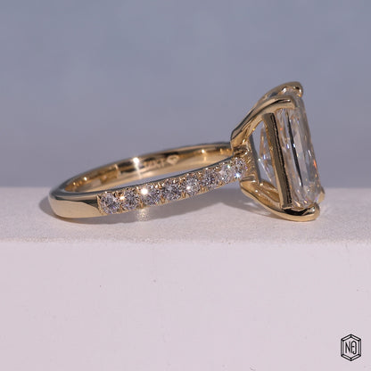 4.52 Carat Radiant Cut Lab Grown Diamond Side Stone Pavé Engagement Ring - Side Profile Angle