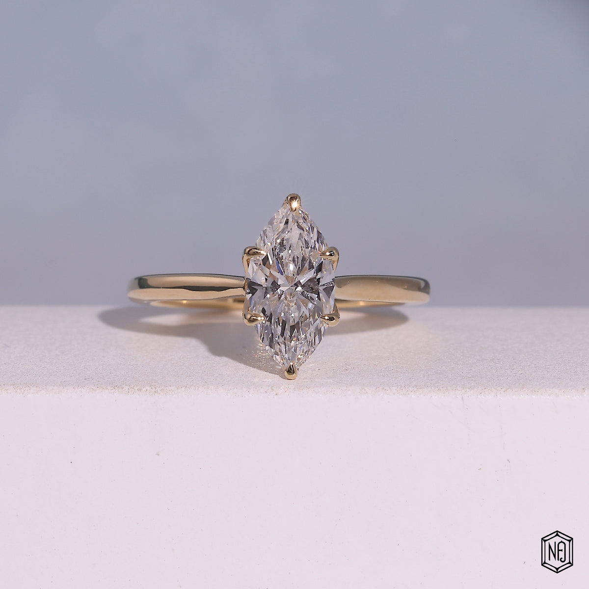 1.1 Carat Marquise Cut Lab Grown Diamond Classic Solitaire Engagement Ring - Front Top View