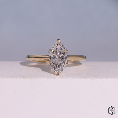 1.1 Carat Marquise Cut Lab Grown Diamond Classic Solitaire Engagement Ring - Front Top View