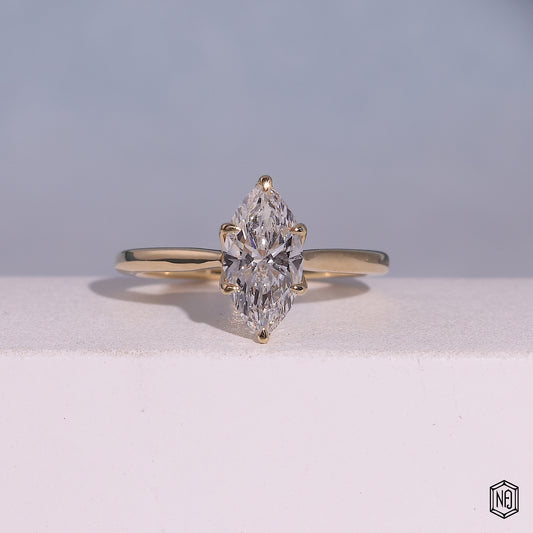 1.1 Carat Marquise Cut Lab Grown Diamond Classic Solitaire Engagement Ring - Front Top View